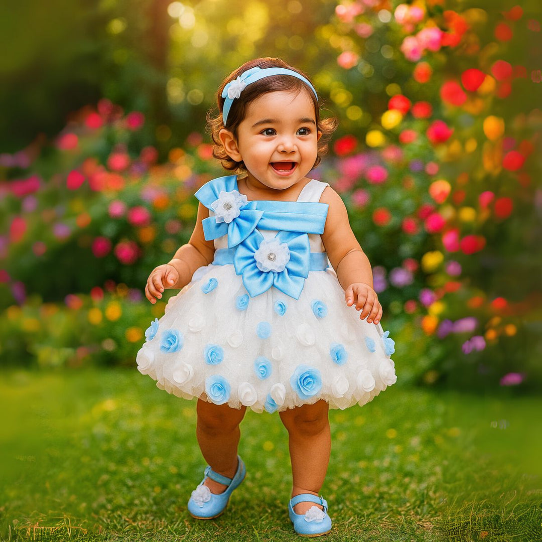 Sky Blue Floral Frock for Girls