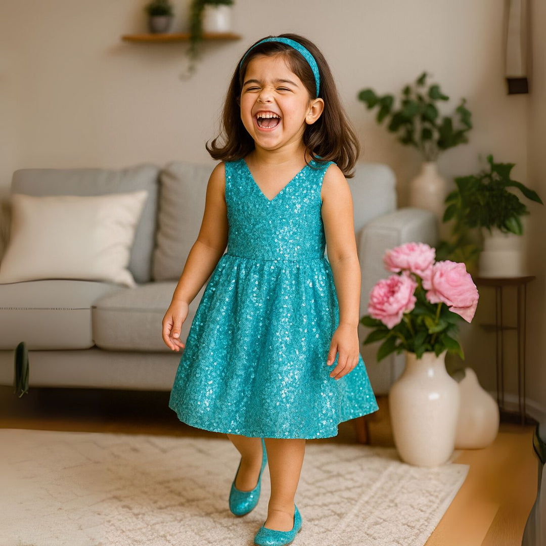 Sea Green Sequin Midi for Girls