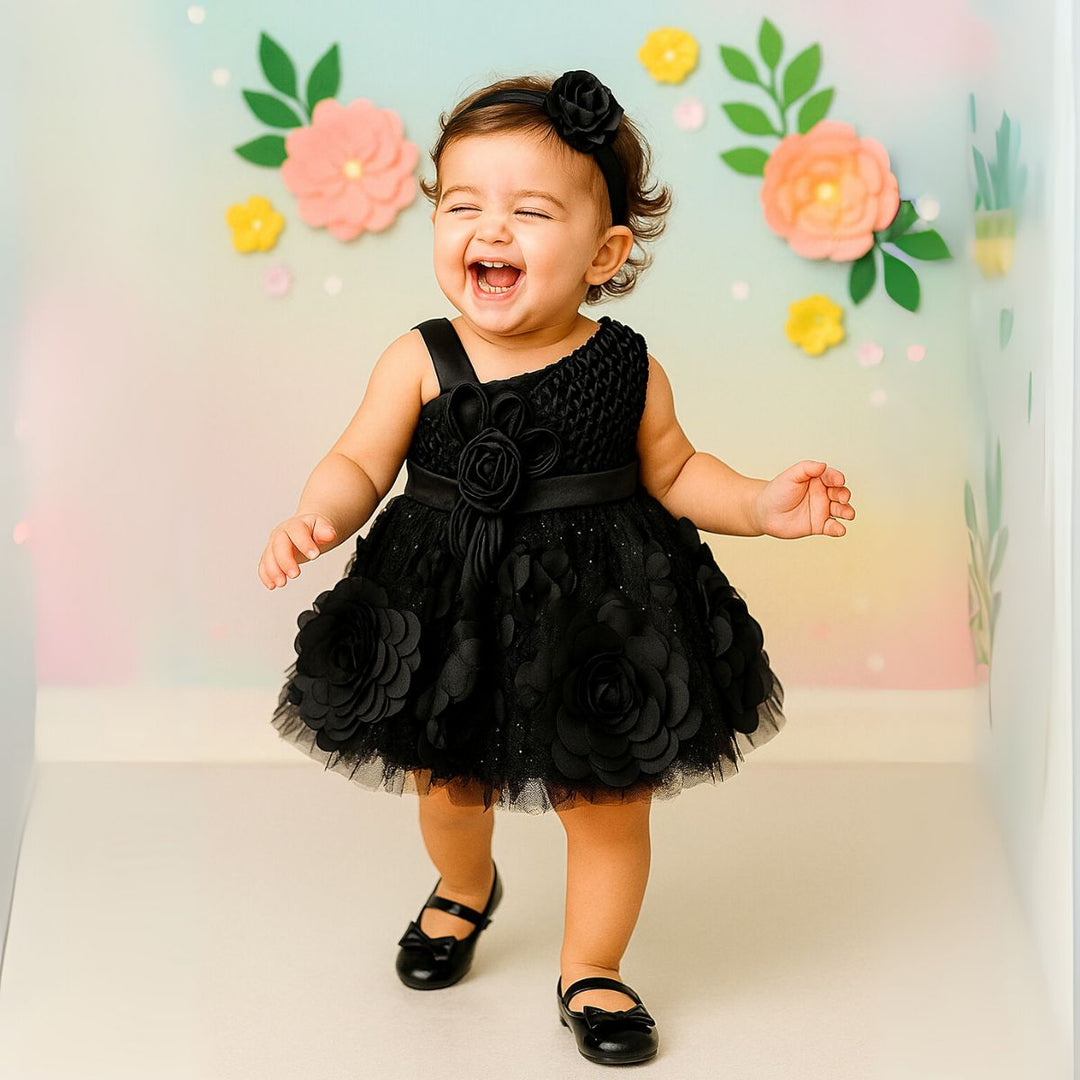 Black Floral Frock for Baby Girls