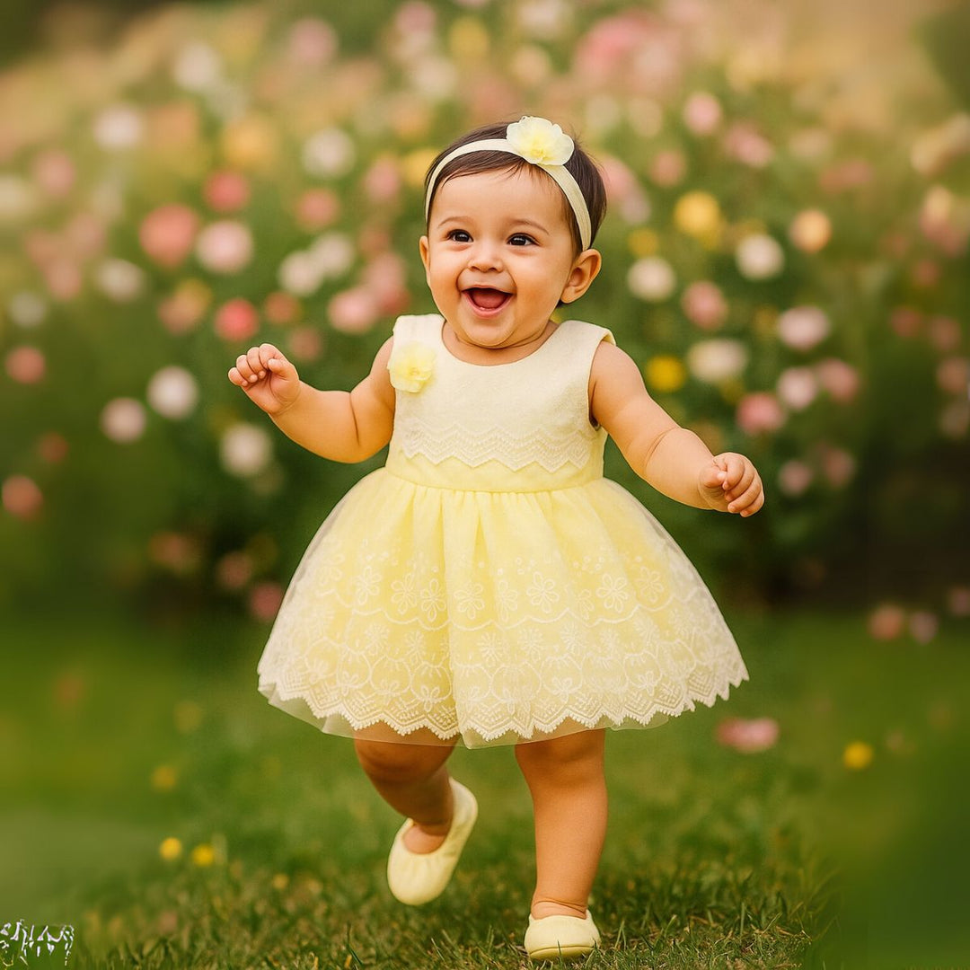 Lemon Embroidered Baby Frock for Girls