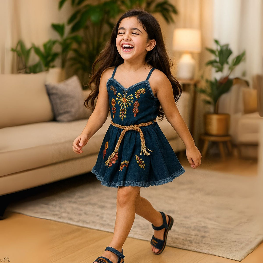 Blue Denim Skirt Top Set for Girls