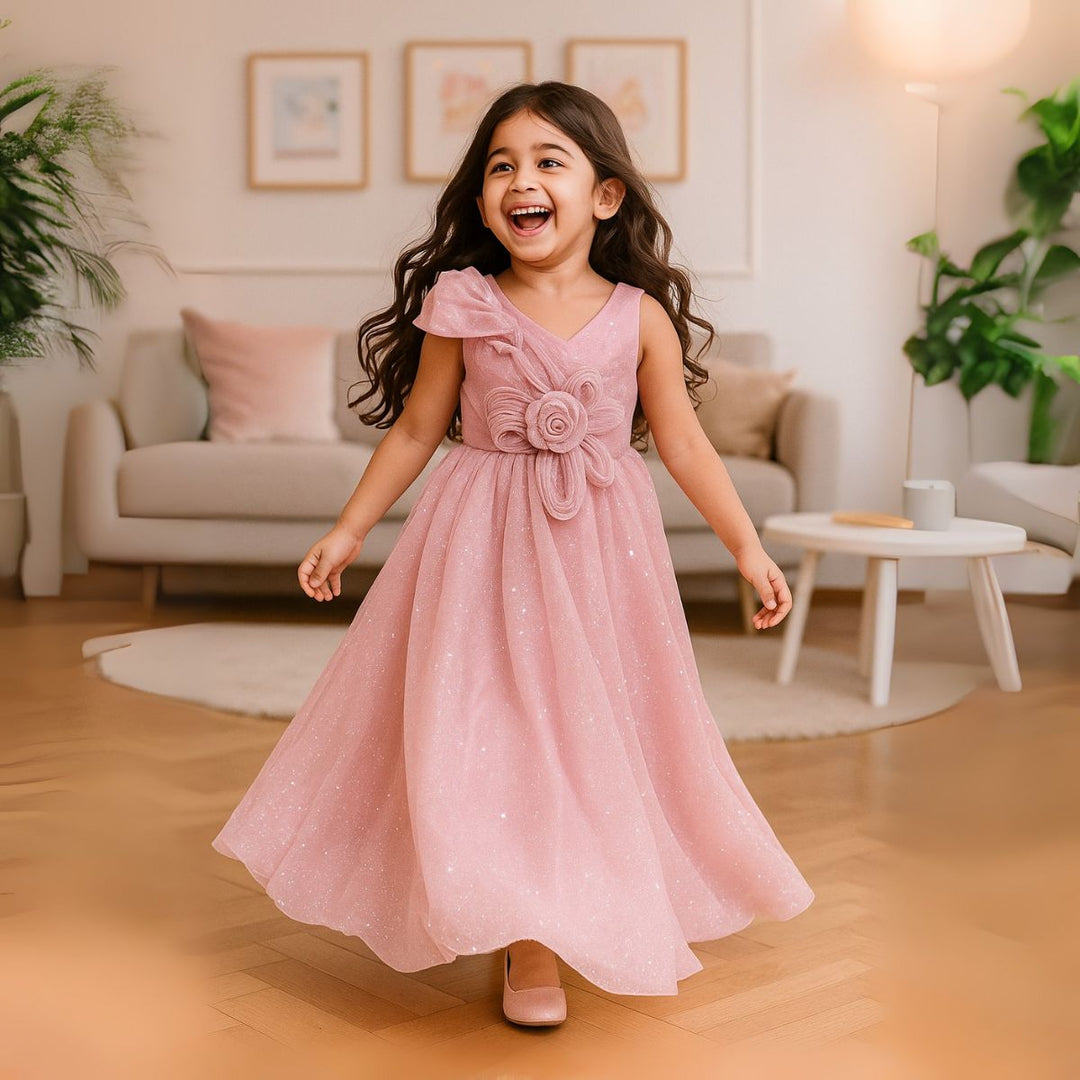 Onion Pink Party Gown for Girls