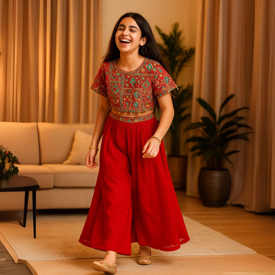 Traditional Embroidered Girls Palazzo Set