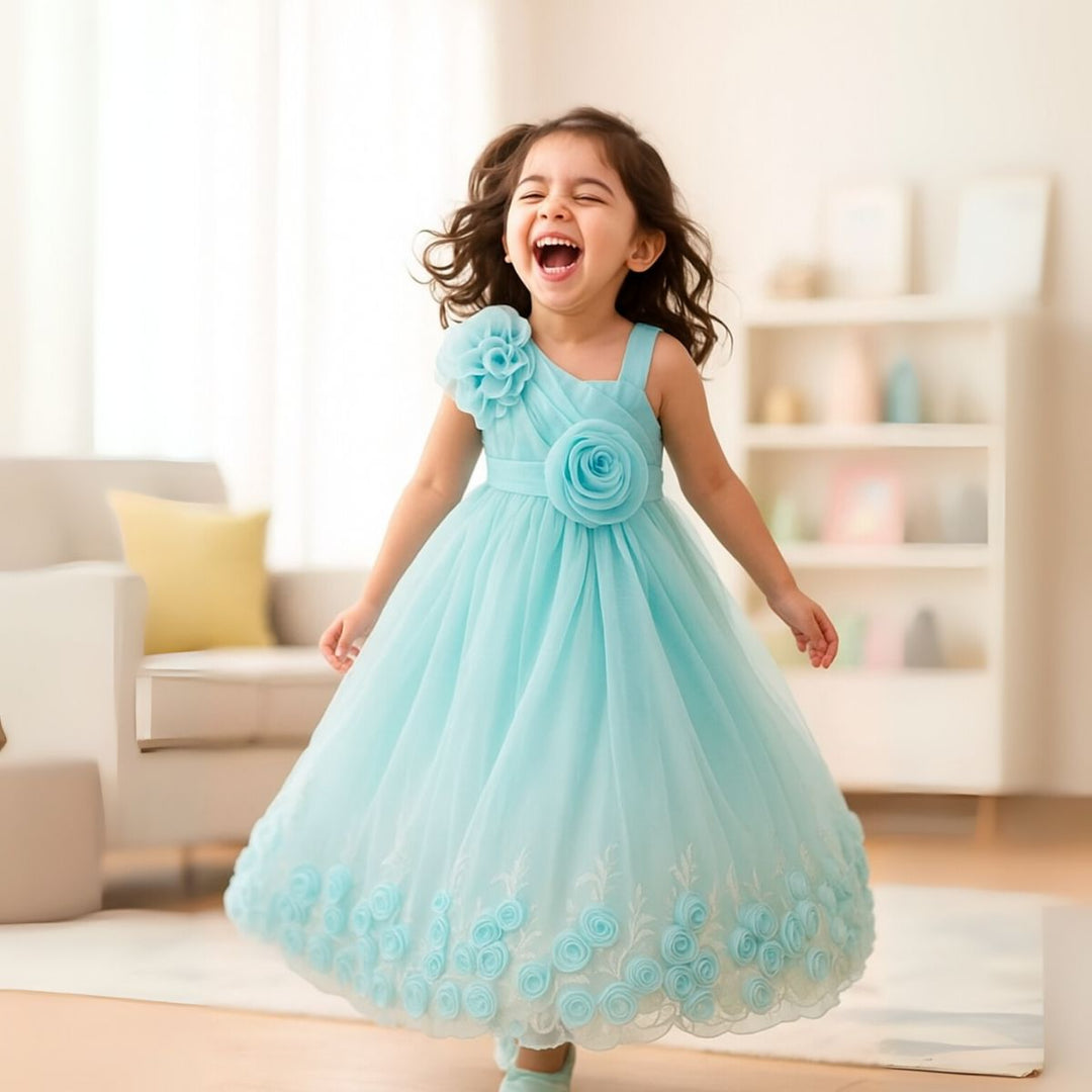 Sky Blue One-Shoulder Gown for Girls