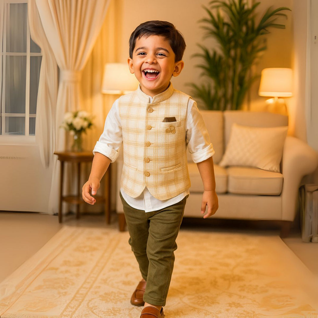 Beige Party Wear Set for Boys