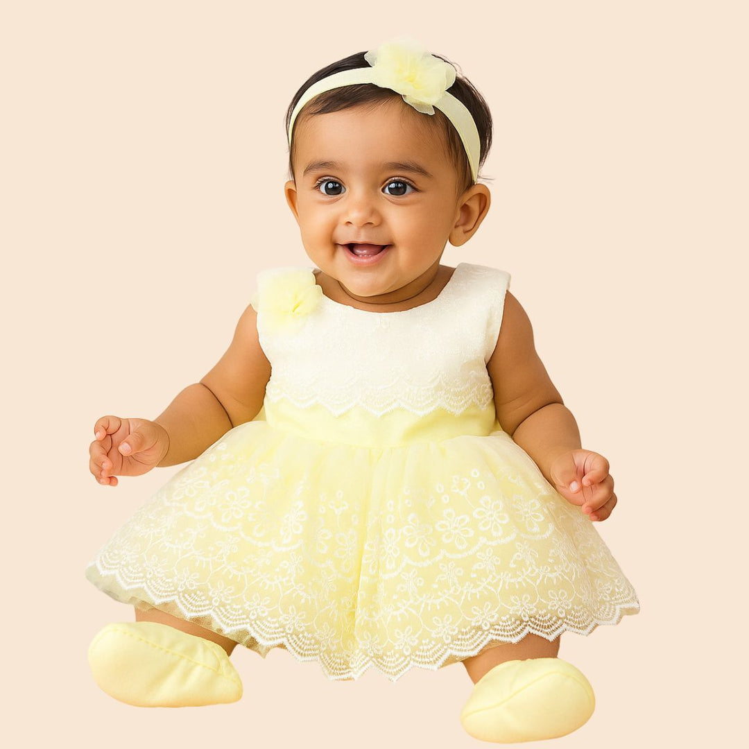 Lemon Embroidered Baby Frock for Girls