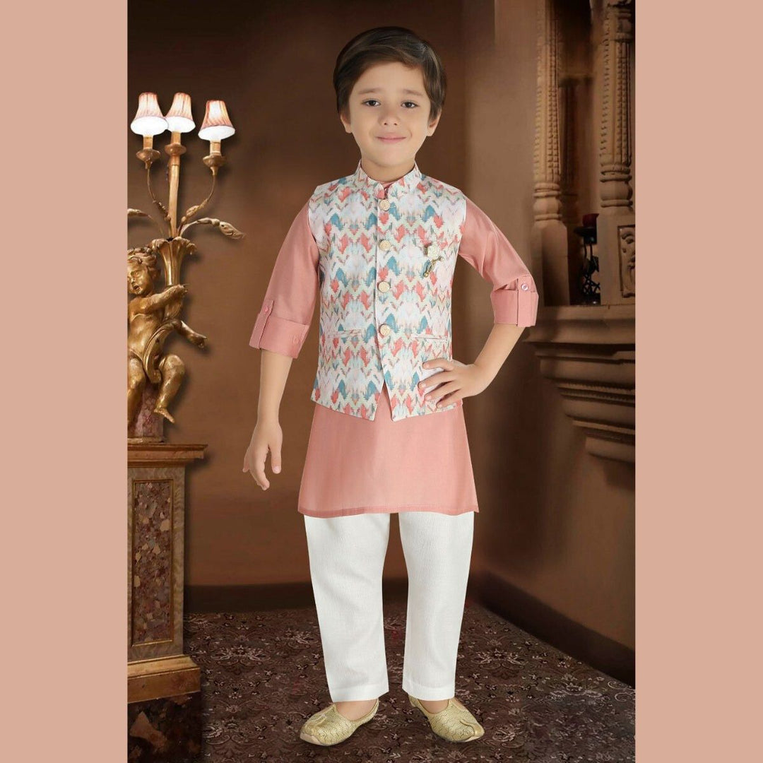 Onion Printed Boys Kurta Pajama with Jacket Front