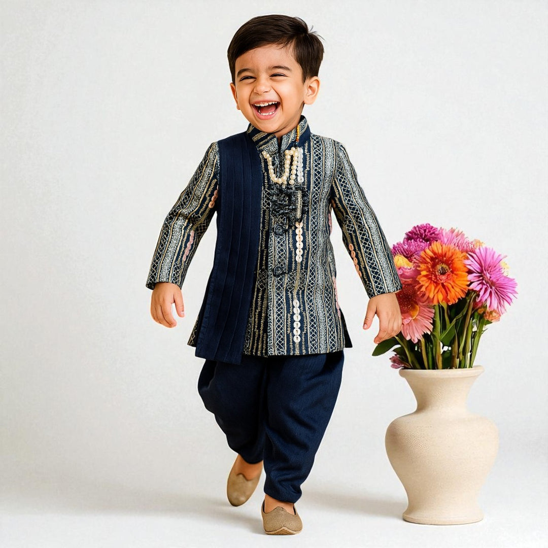 Boys Navy Blue Sherwani Set