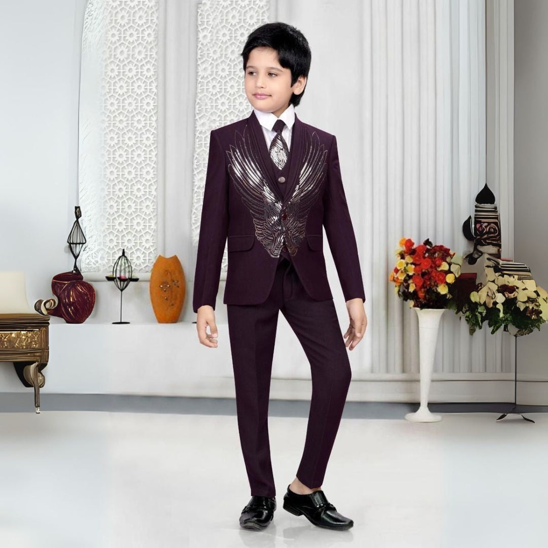 Premium Party Wear Boys Suit with Wing Embroidery