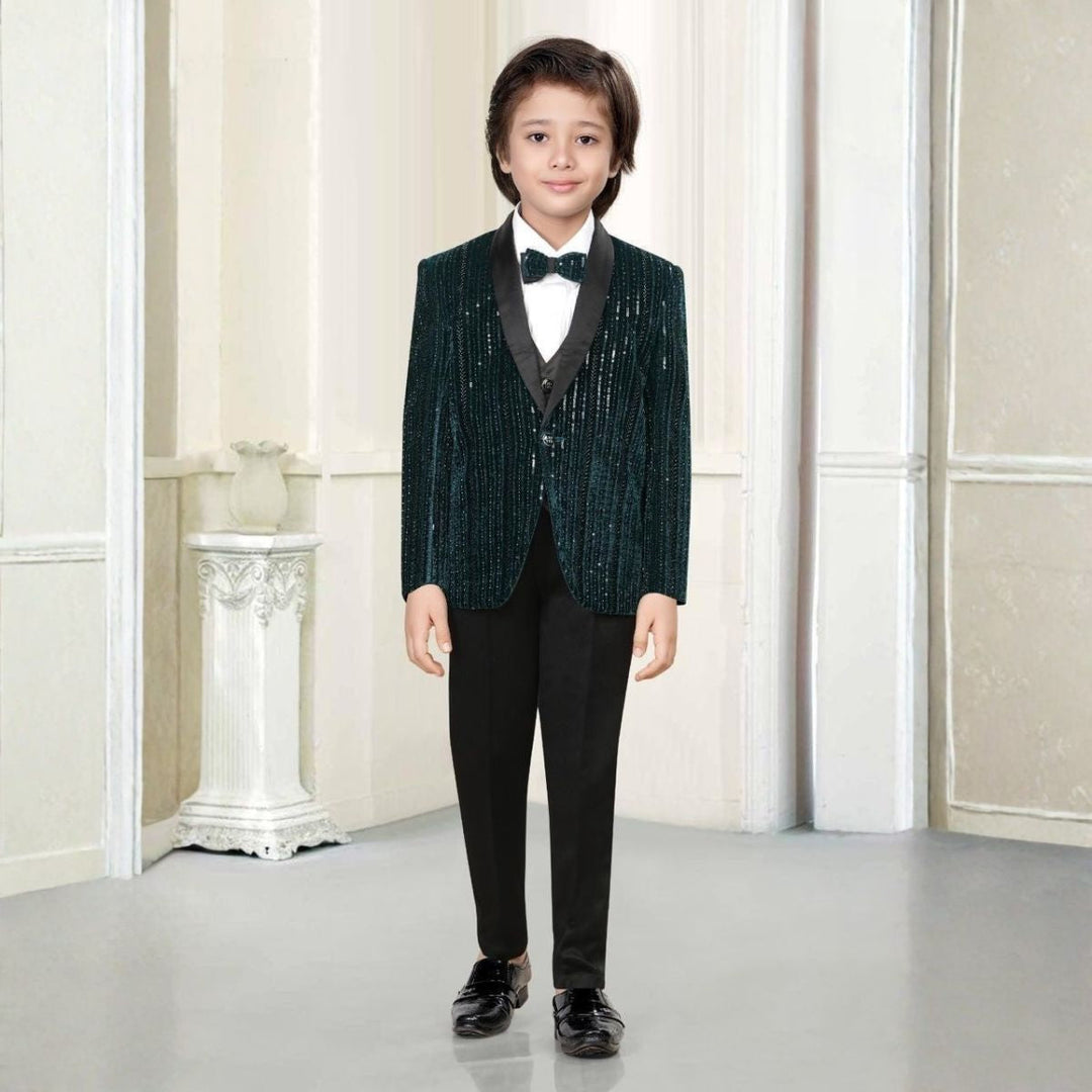 Dark Green Party Wear Suit with Bow Tie