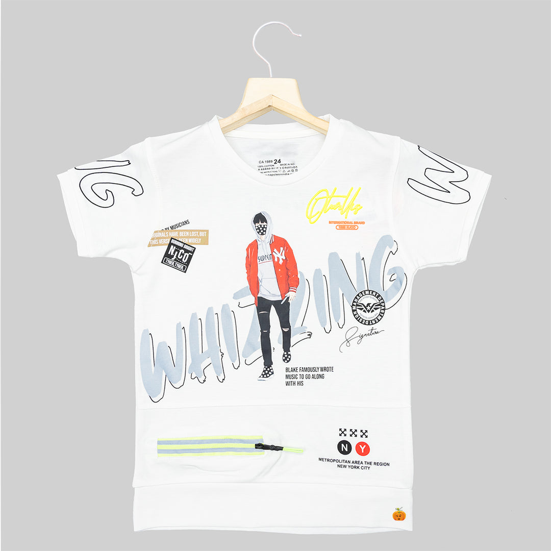 White Graphic Print Boys T-shirt Front