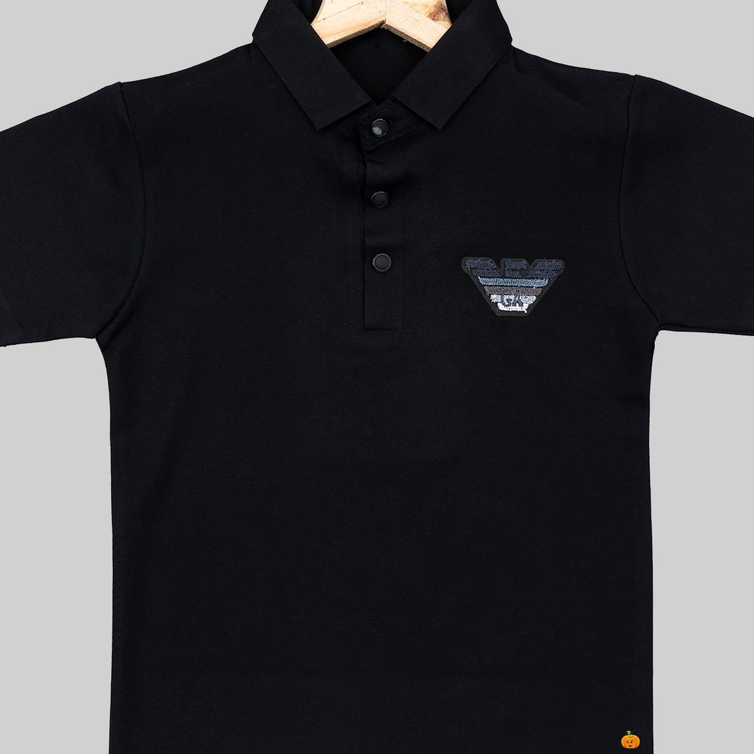 Black Polo Collar T-shirt for Boys Close Up View