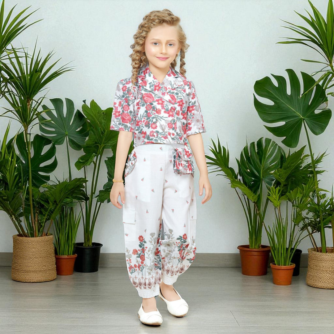 Red Floral Co-ord Set for Girls
