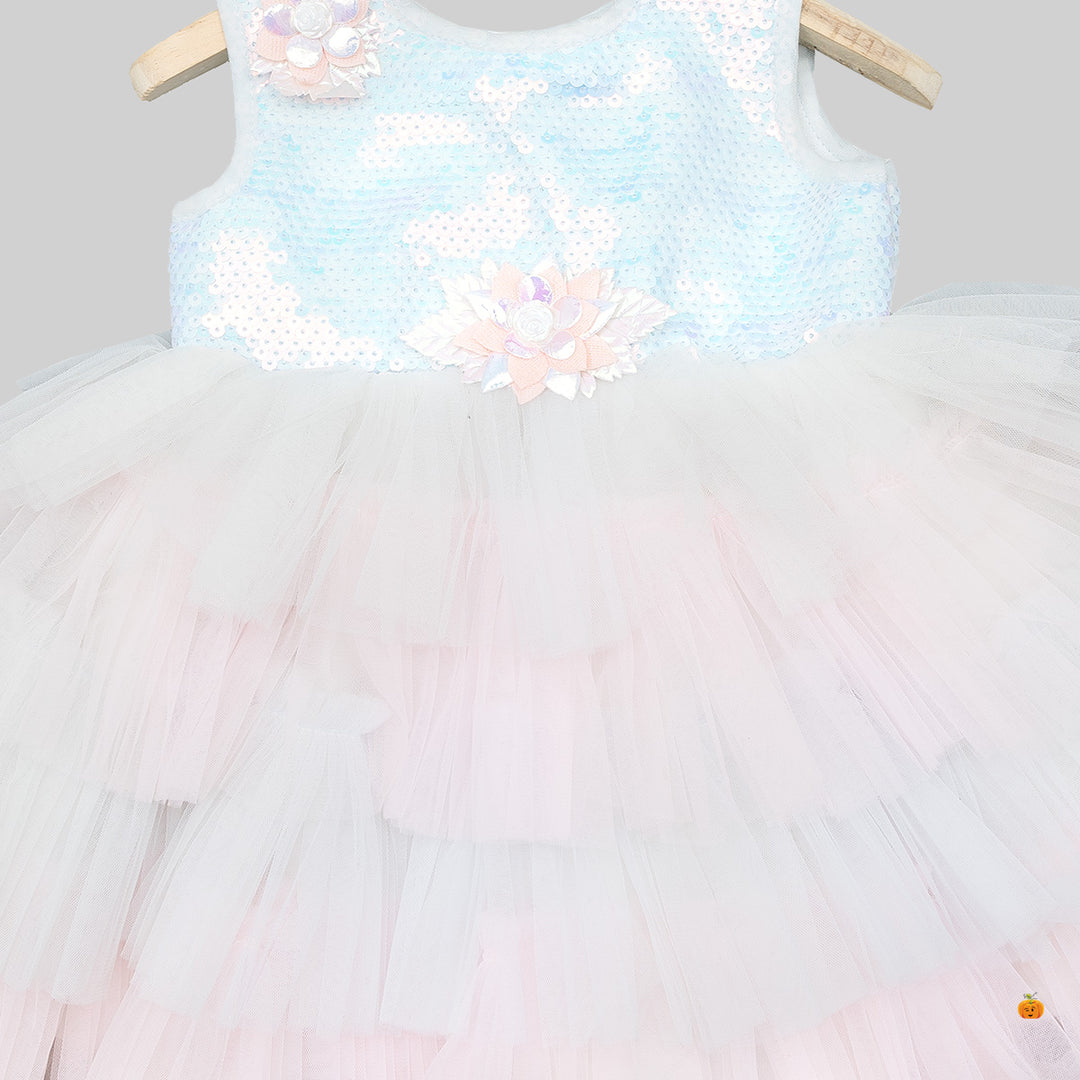 Multi Sequin Net Frock for Baby Girl Close Up '