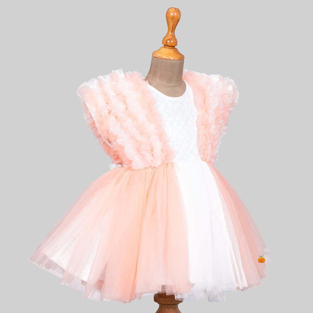 Peach Ruffled Sleeves Frock for Girls Side View