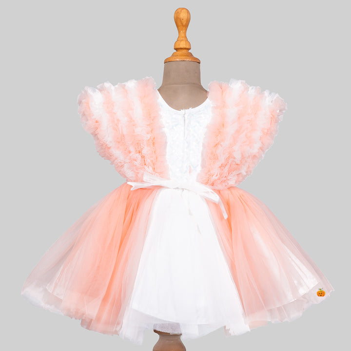 Peach Ruffled Sleeves Frock for Girls Back View
