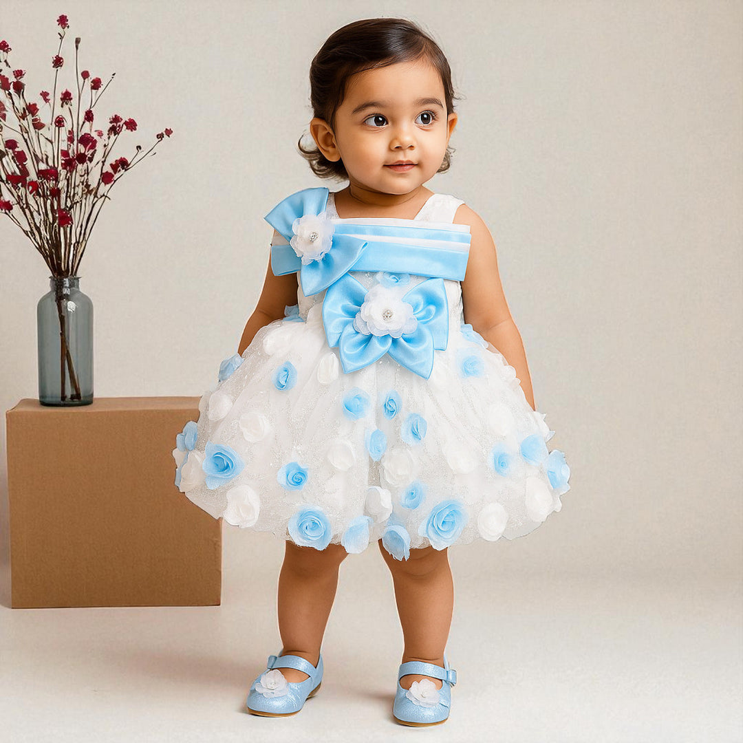 Sky Blue Floral Frock for Girls