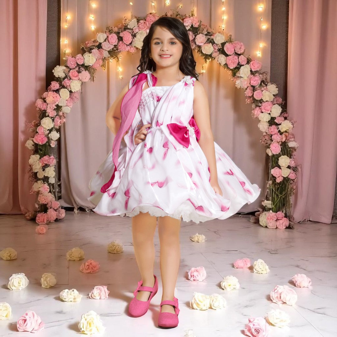 Rani & White Bow Frock for Girls