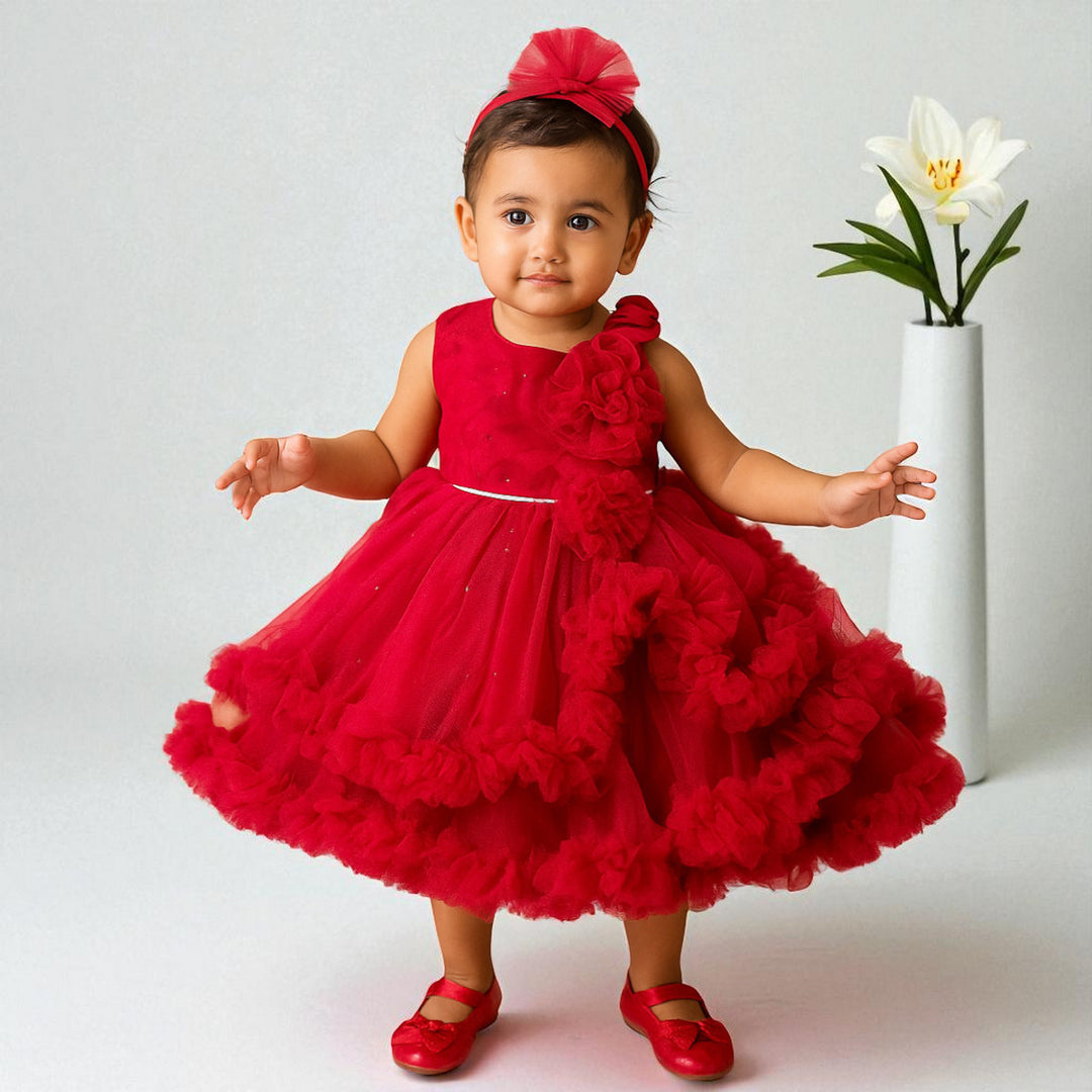Ruffle & Floral Detailing Frock for Girls