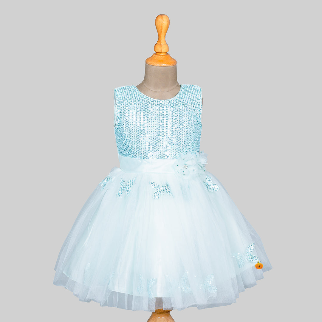 Turquoise Sequin Frock for Girls Front