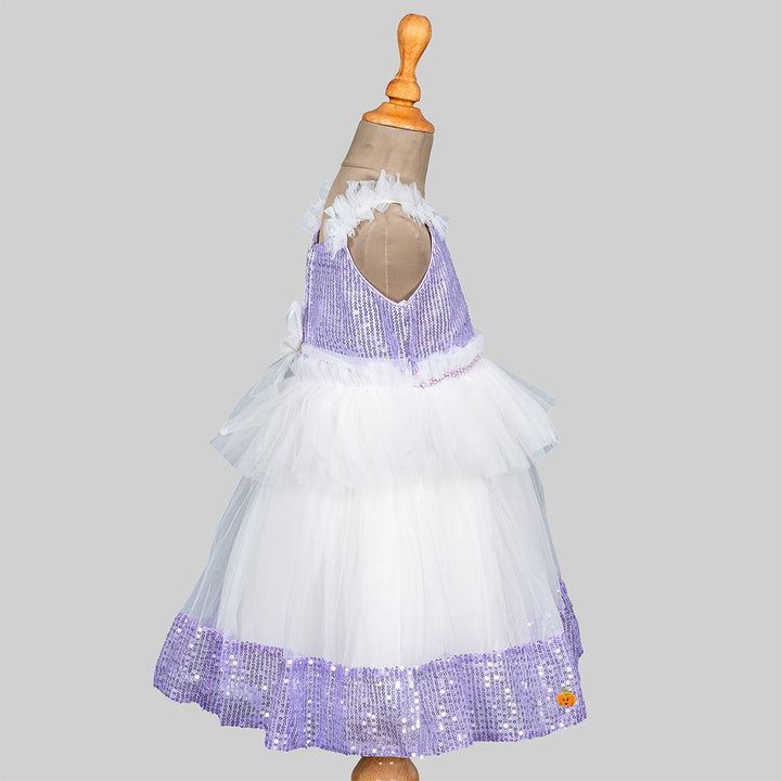 Purple & White Sequin Frill Frock for Girls Side 