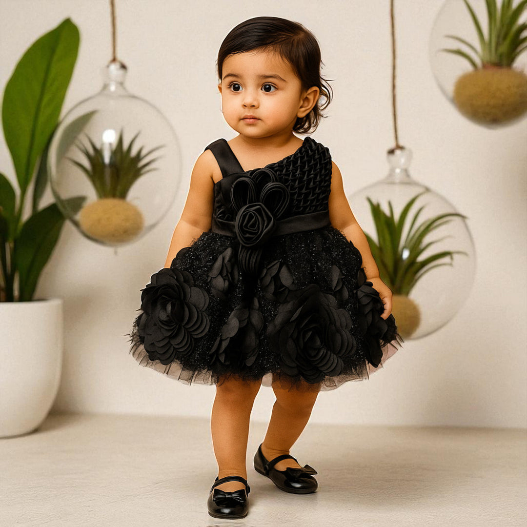 Black Floral Frock for Baby Girls