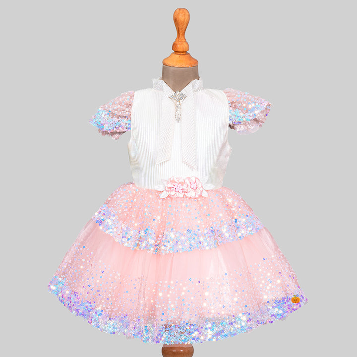 Peach Sequin Frock for Girls Front View