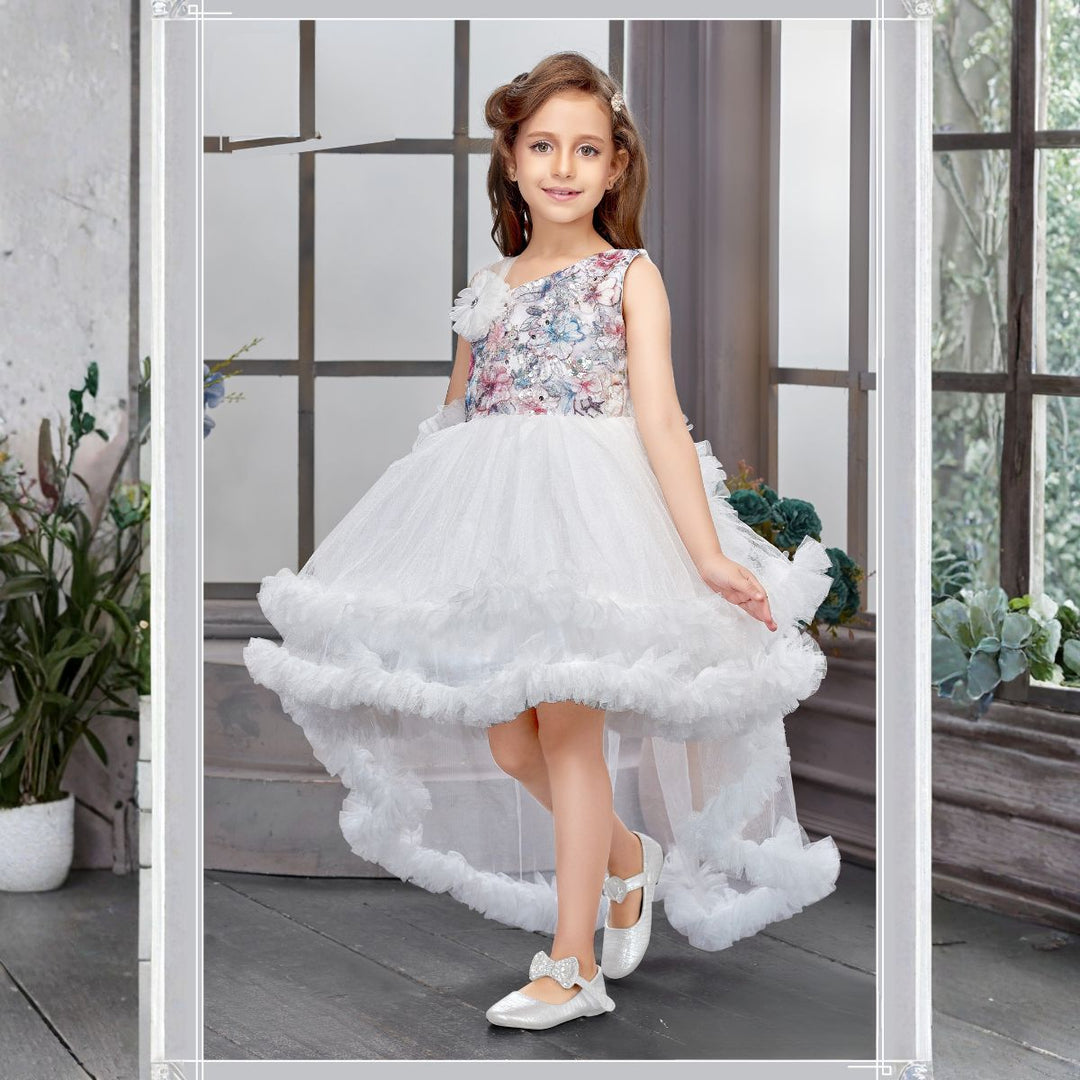 White High-Low Party Frock for Girls