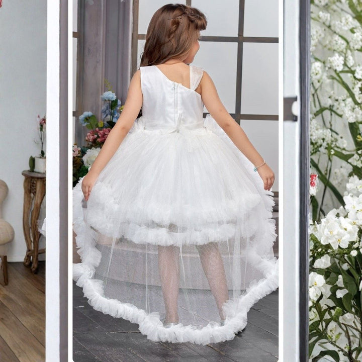 White High-Low Party Frock for Girls