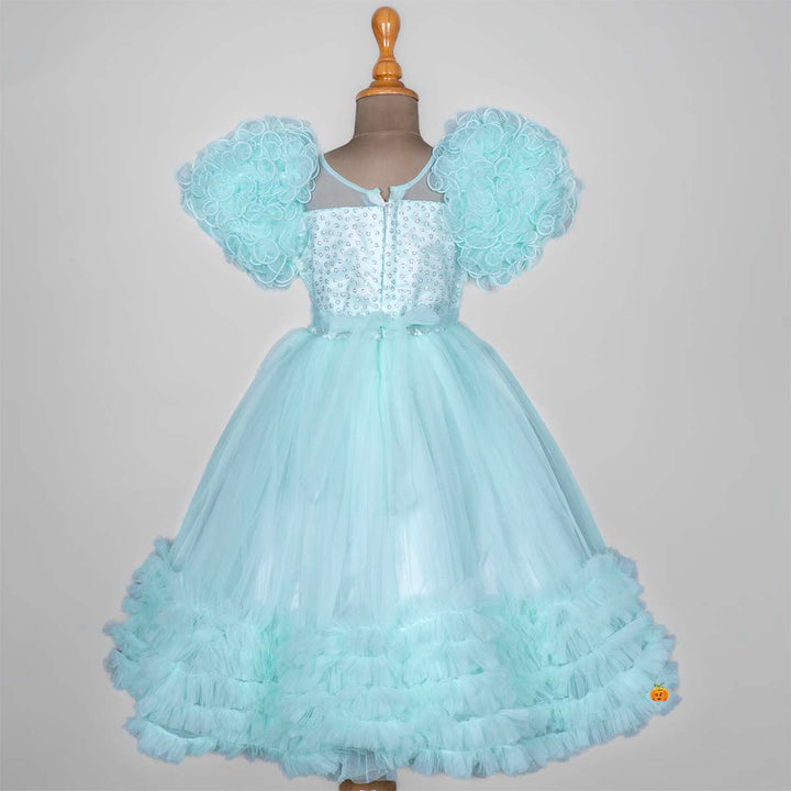 Sea Green Net Frill Girls Gown Back View