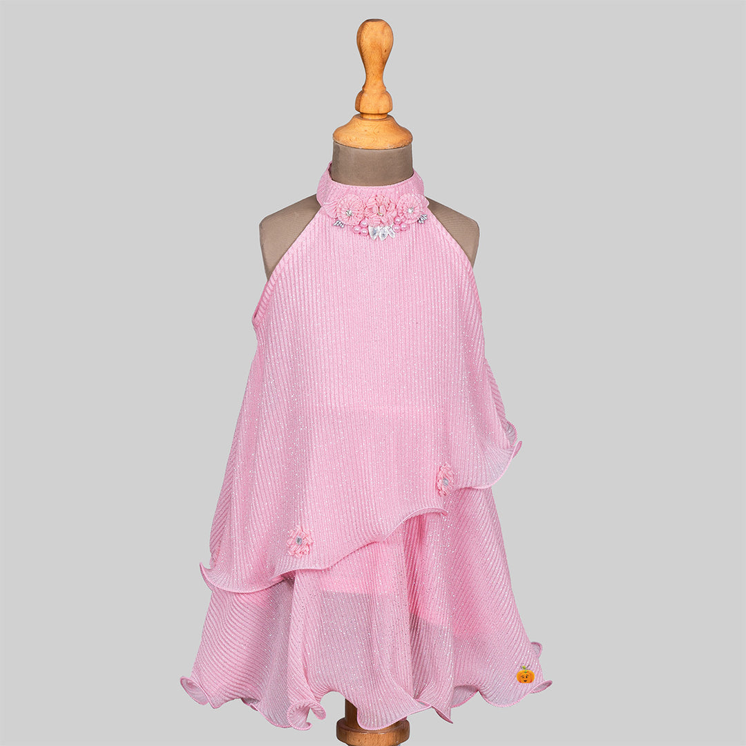 Pink Floral Neck & Curly Edges Girls Midi Front
