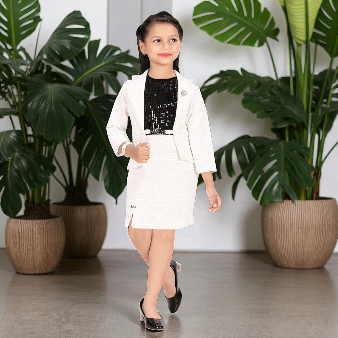 Black & White Sequin Girls Midi