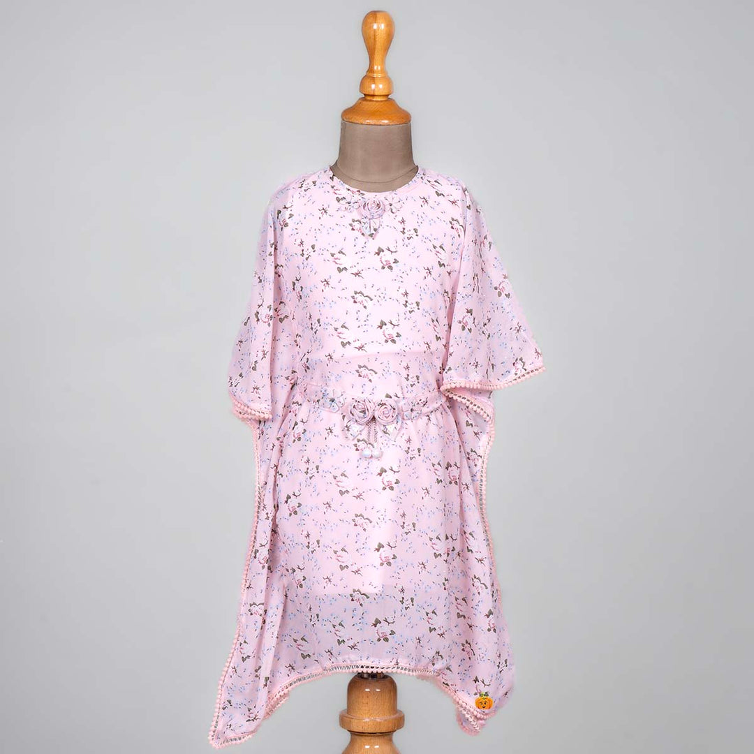 Pink Floral Kaftan Midi for Girls Front View