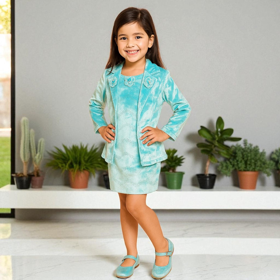 Sea Green Midi for Girls with Blazer Style