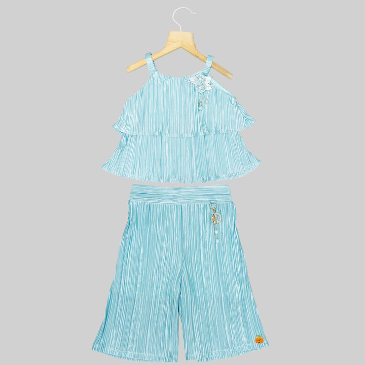 Sea Green Striped Girls Palazzo Suit Top View