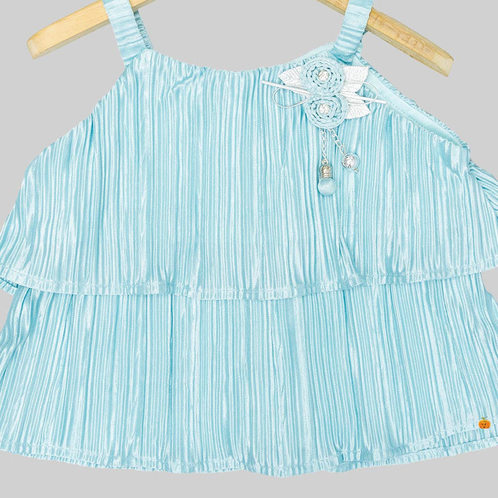 Sea Green Striped Girls Palazzo Suit Close Up View
