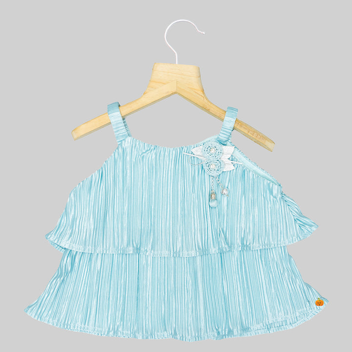 Sea Green Striped Girls Palazzo Suit Top View