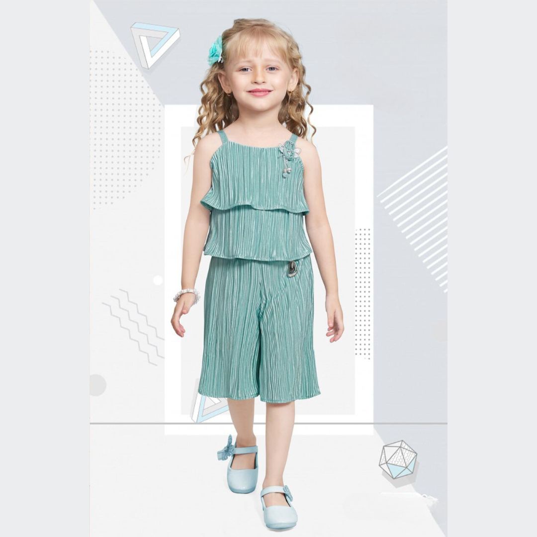 Sea Green Striped Girls Palazzo Suit Front 