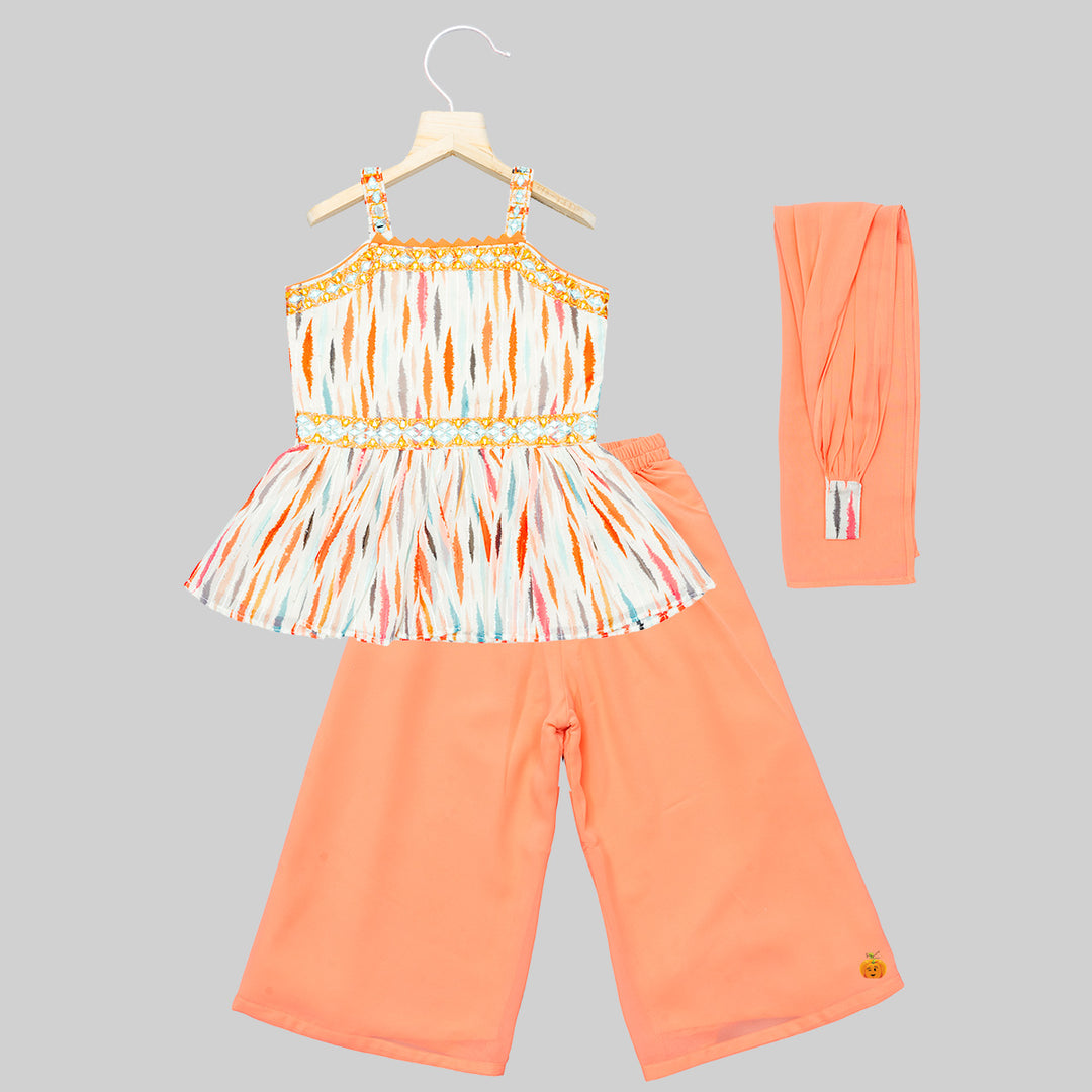 Multi Peach Palazzo Suit for Girls Front View