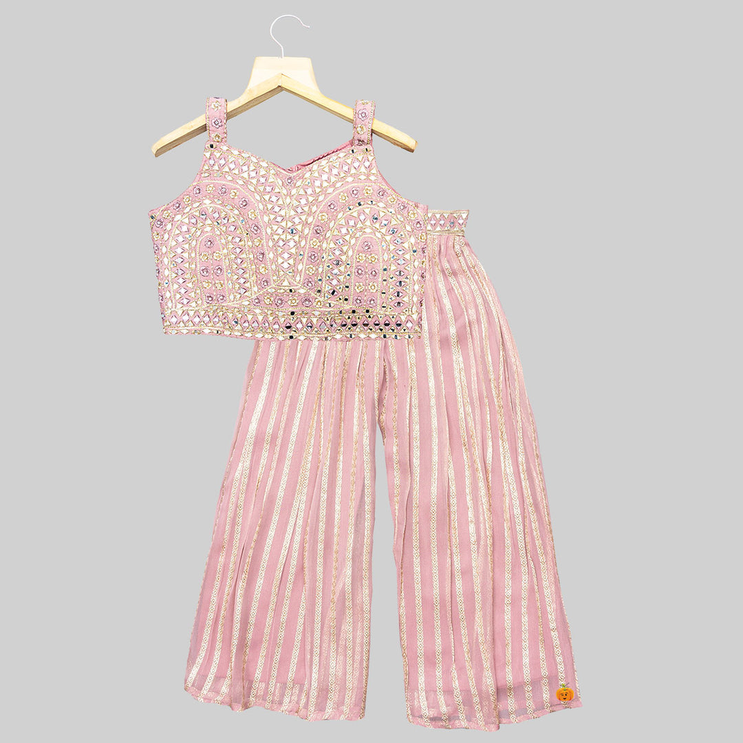 Onion Mirror Work Girls Palazzo Suit with Shrug Front View
