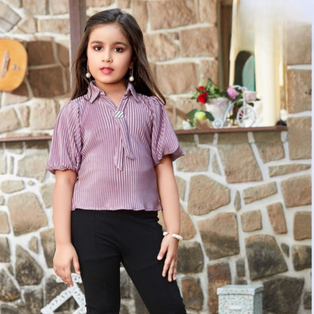 Striped Half Sleeves Girls Top Front