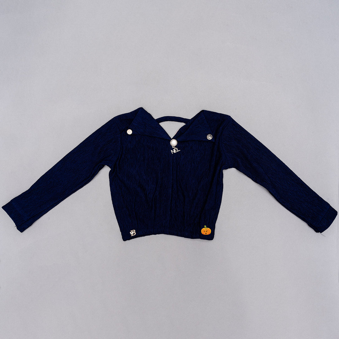 Navy Blue Full Sleeves Top for Girls Front 