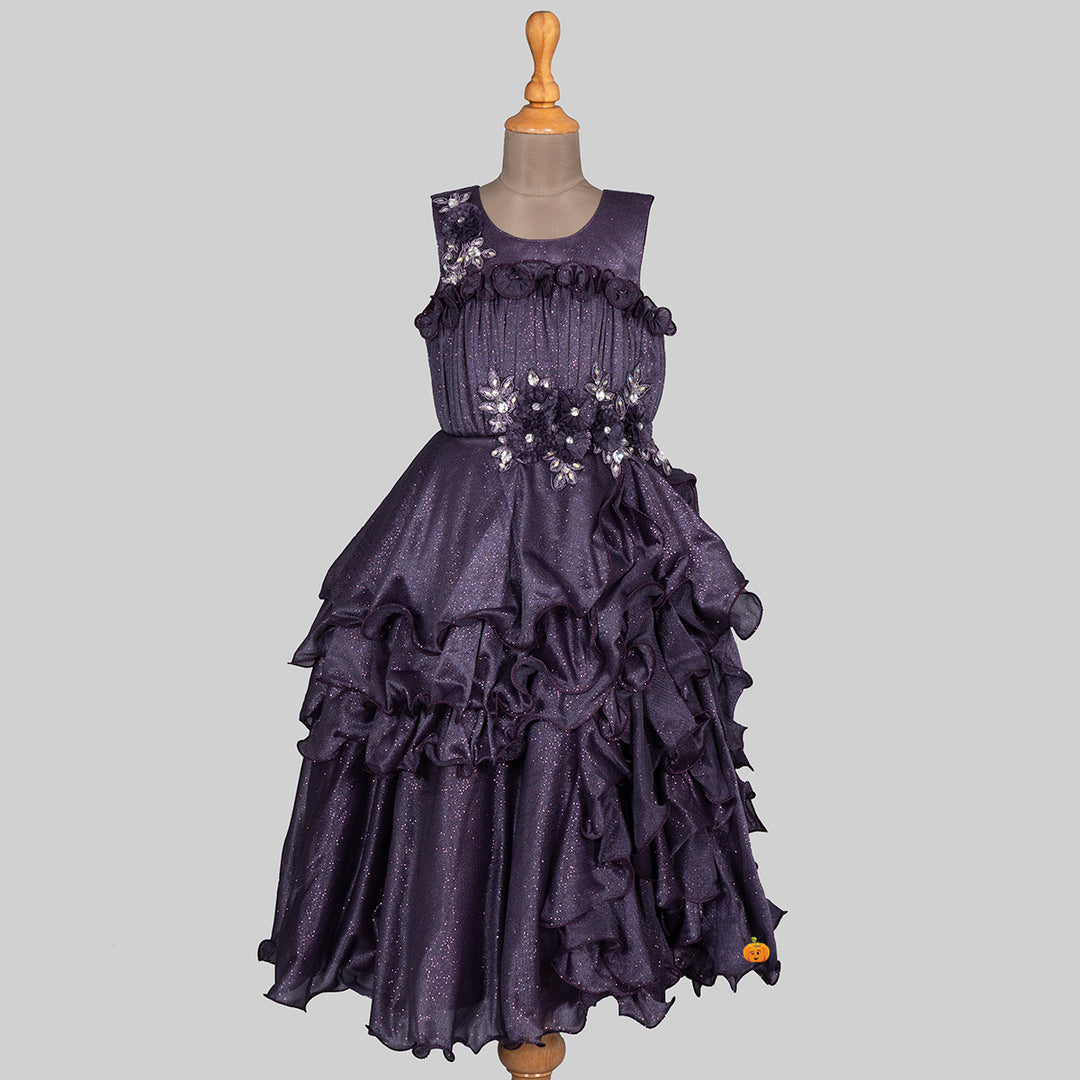 Purple Floral Pattern Girls Gown Front 