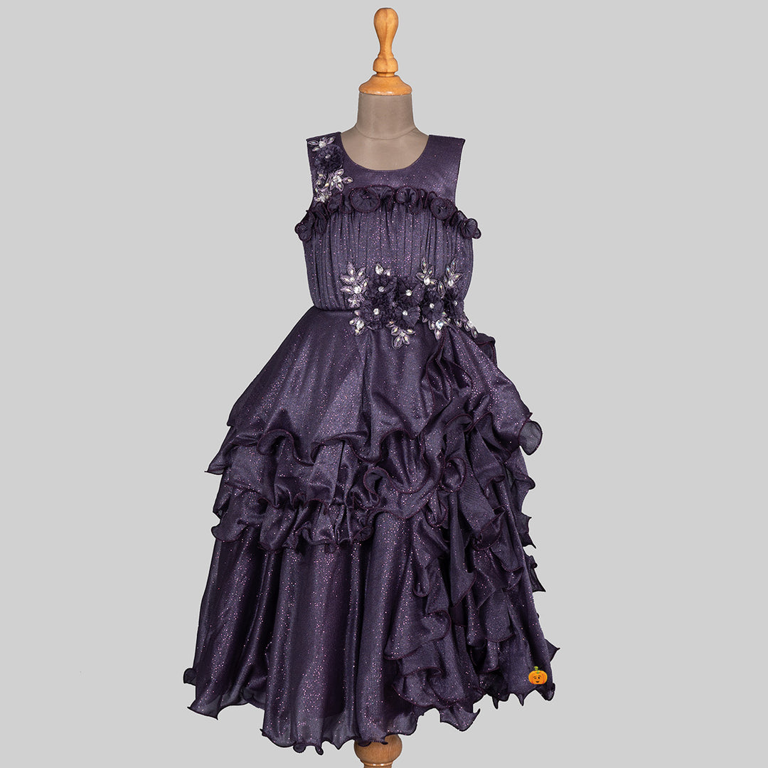 Purple Floral Pattern Girls Gown Front