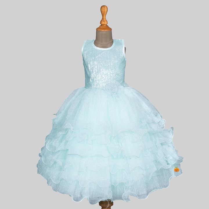 Sea Green Sequin Gown for Girls Front 