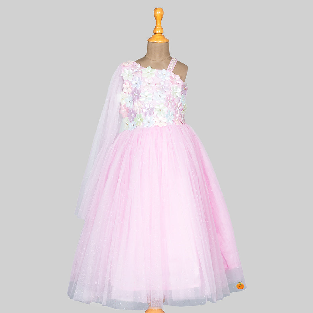 Floral Embossed Long Girls Gown Front View
