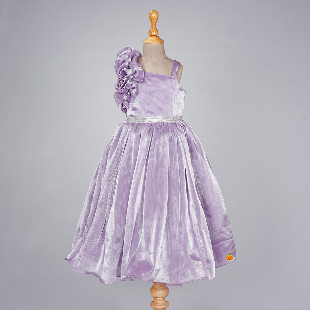 Purple Ruffled Sleeves Girls Gown