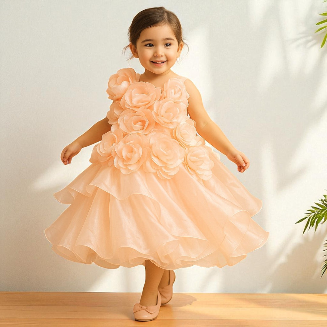 Peach Floral Gown for Girls