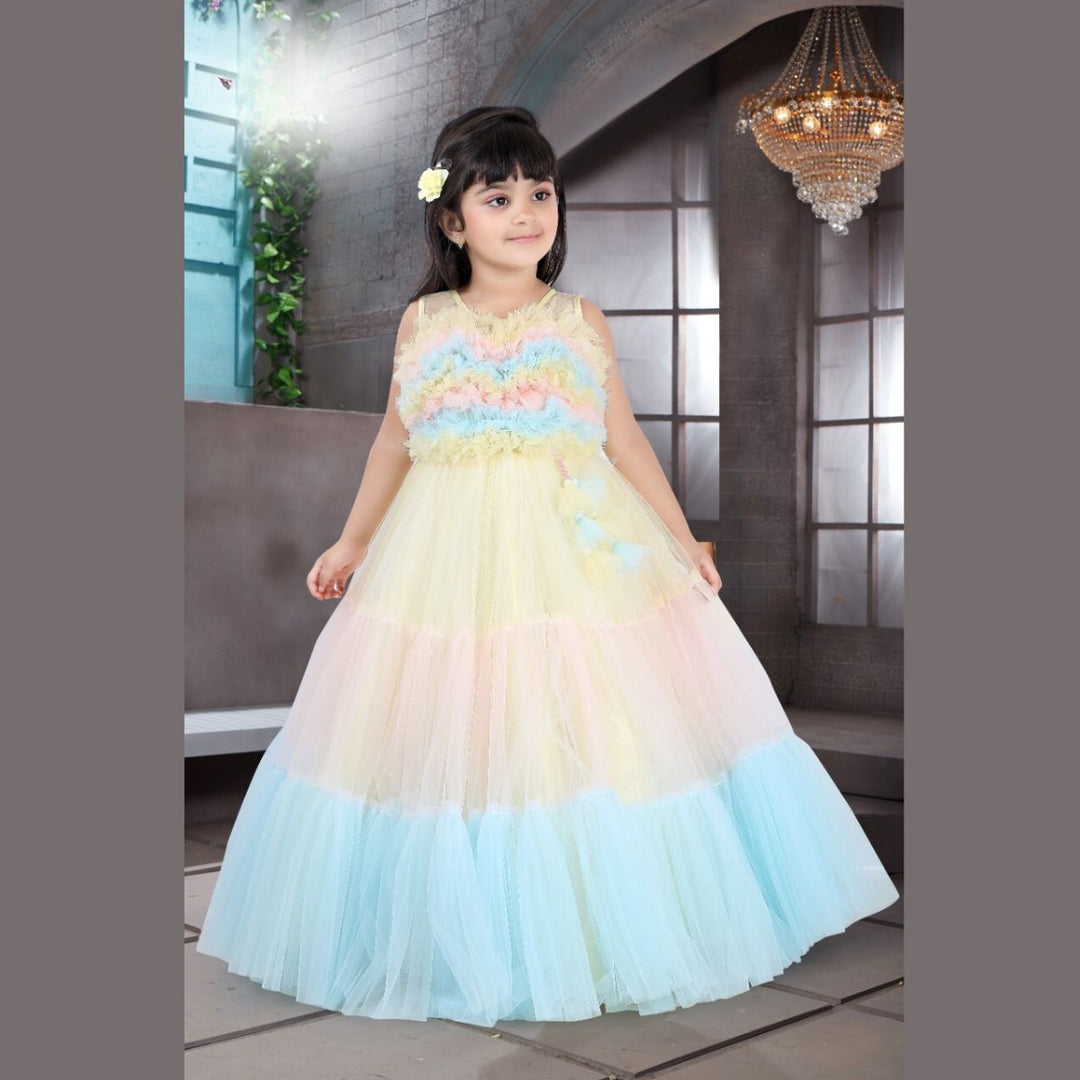 Multi Colored Frill Girlish Gown Front 