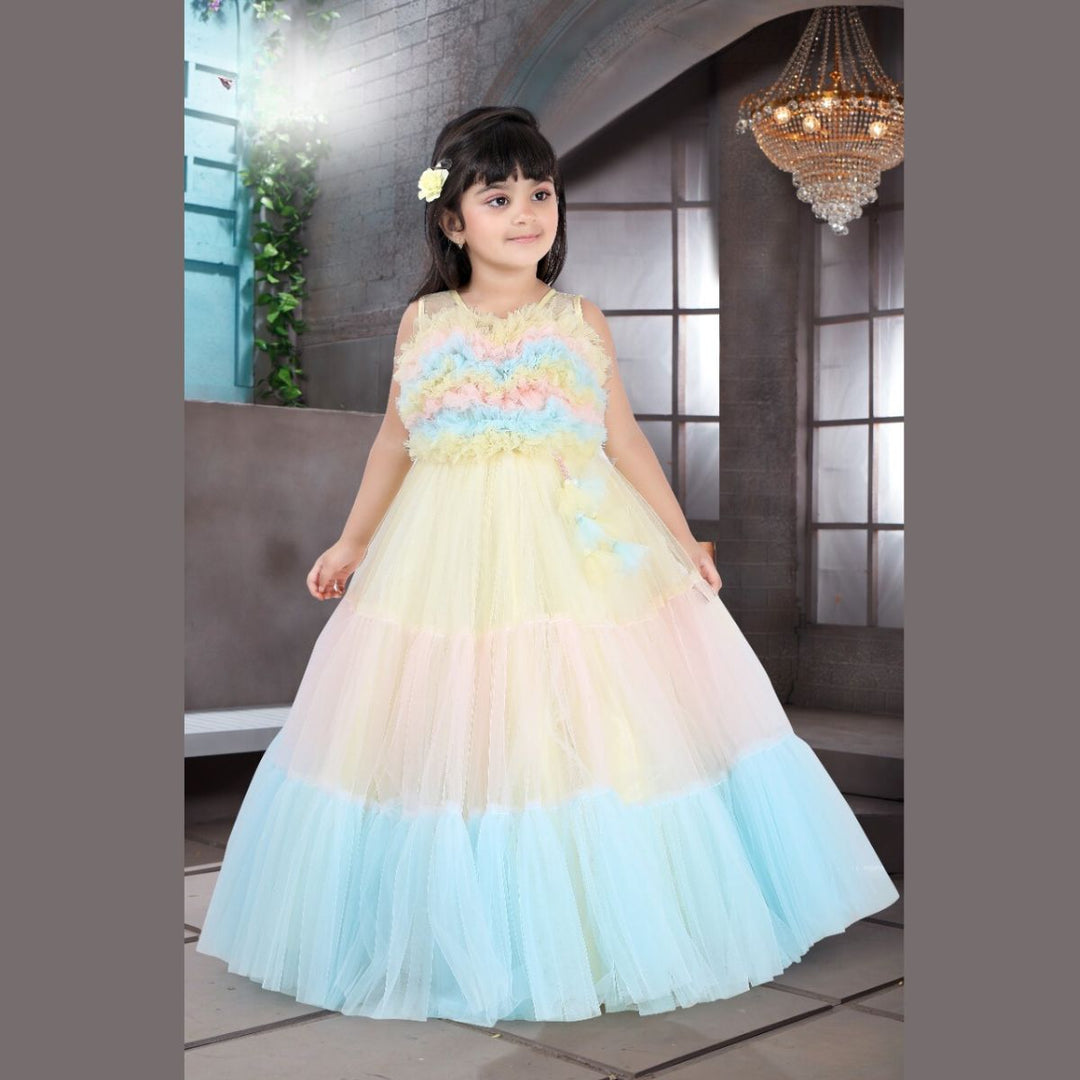 Multi Colored Frill Girlish Gown Front